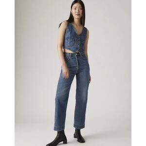 Levi’s Premium Denim Ribcage Straight Ankle High Rise Jeans Dark Wash